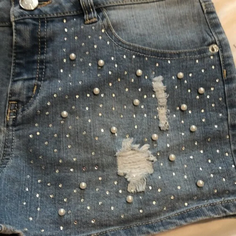 Justice jean shorts distressed and bedazzled size 14plus